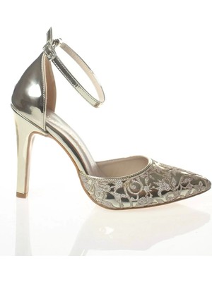 Paybuy Kadın Moda Ayna Desenli Lazer Kesim Stiletto Klasik Ayakkabı Topuklu Nişan Gece Abiye Ayakkabı