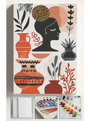 Sayılarla Boyama Çerçeveli Hobi Seti Numaralı Tuval Fırça Boya Dahil Kasnaklı 40X50 cm Topuz Kadın