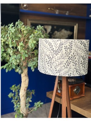 Mediterian Gri kumaş tasarımlı 37cm çapında tripod lambader başlığı