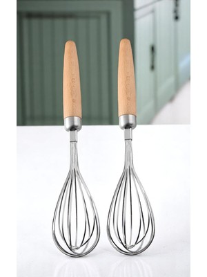 Ahşap Saplı Çelik Çırpıcı - Yumurta ve Sos Çırpıcı, Mutfak Çırpıcısı, Çırpma Teli 721639