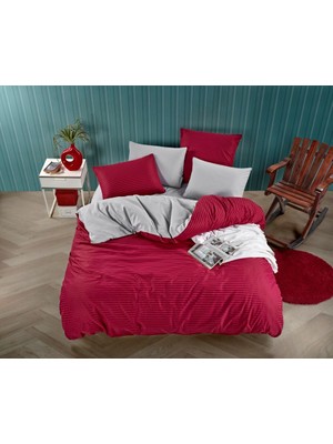 Çizgili Saten Çift Kişilik Nevresim Takımı