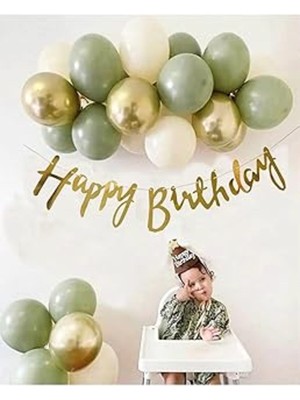Bkmc 7 Küf Yeşili 3 Krom Gold 3 Kum Rengi Pastel Balon Gold Happy Birthday Banner Mini Zincir Balon
