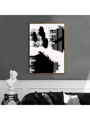 Harikabirev|siyah-Beyaz Soyut Abstract Model 001 |çerçeveli Temperli Cam Tablo Tekli Dikey