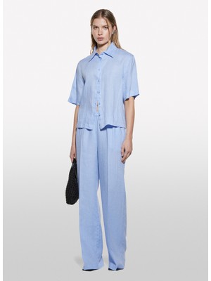 Sisley Yüksek Bel Geniş Fit Lacivert Kadın Pantolon 4AGHLF03U