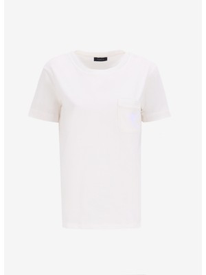 Fabrika Bisiklet Yaka Nakışlı Kırık Beyaz Kadın T-Shirt F5SL-TST0086