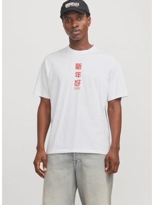 Jack & Jones Bisiklet Yaka Beyaz Erkek T-Shirt 12275402_JORSNAKE Tee Ss Crew Neck