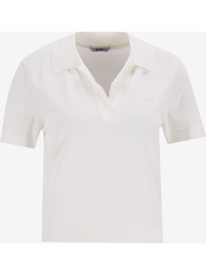 Mustang Polo Yaka Normal Nakışlı Beyaz Kazak Kadın M5SL-KZK1909