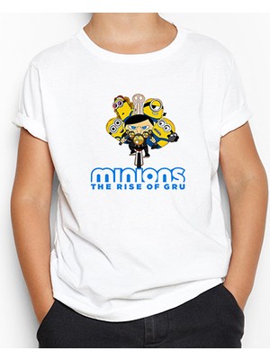 Minions Ride Bikes Beyaz Çocuk Tişört