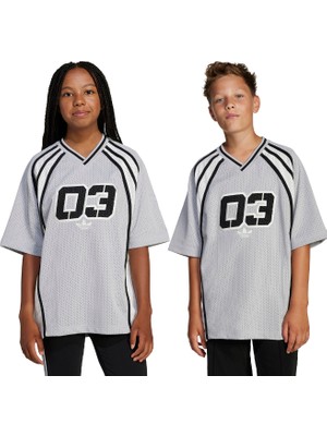 Adidas Baskılı Gri - Siyah - Beyaz Erkek Çocuk T-Shirt JC7323-OV Jersey Tee
