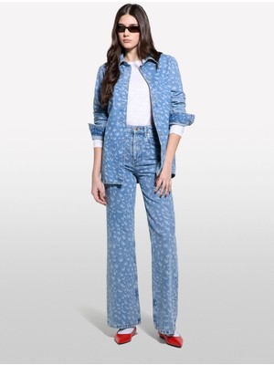 Sisley Yüksek Bel Bol Kesim Açık Indigo Kadın Pantolon 43Y3LE04F