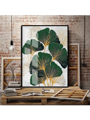 Harikabirev Zümrüt-Gold Sonsuzlu Çi Çeği Sol Çerçeveli Temperli Cam Tablo Tekli Dikey