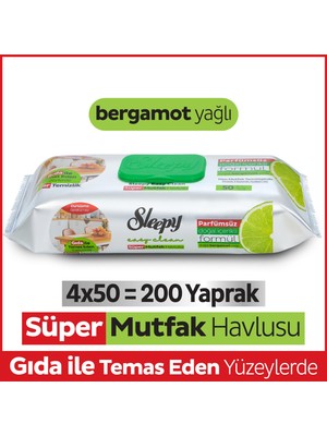 Sleepy Easy Clean Süper Yüzey Temizlik Mutfak Havlusu&Mendili Bergamot Yağlı 4X50 (200 Yaprak)
