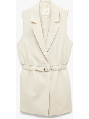 Koton Astarlı Kruvaze Kolsuz Kemerli Uzun Blazer Yelek