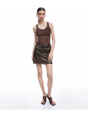 Koton Standart Bel Astarlı Pullu Payetli Mini Etek