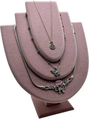 Teknotrust Yerli Üretim Ahşap Model Anfora Kumaş Pembe Renk 25 cm Kolye Takı Sergileme Mankeni