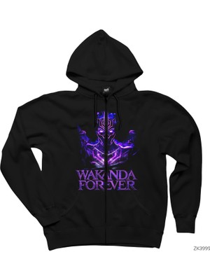 Black Panther Wakanda Forever Siyah Fermuarlı Kapşonlu Sweatshirt