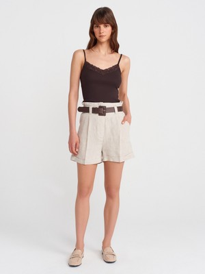 71635 Beli Lastikli Kemerli Şort-Taş