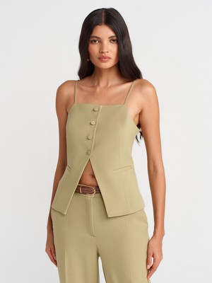 Dilvin Askılı Yelek Kadınlar İçin Çağla Renk Standart Kalıp Şık Detaylarla