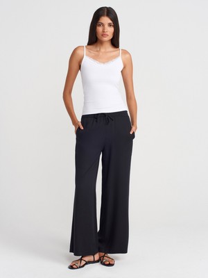 71623 Geniş Paça Pantolon-Siyah