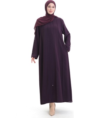 Büyük Beden Dikiş Parçalı Fermuarlı Ferace 6177-04 Mürdüm