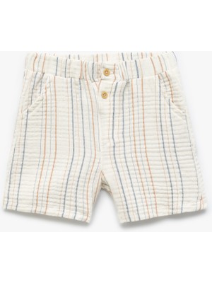 Koton Pamuklu Düğme Detaylı Çizgili Müslin Şort