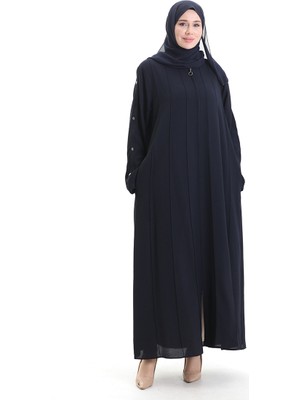 Büyük Beden Dikiş Parçalı Fermuarlı Ferace 6177-07 Lacivert