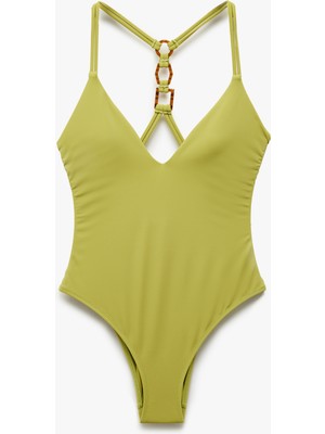 Koton Astarlı Hafif Destekli V Yaka Aksesuar Detaylı Mayo