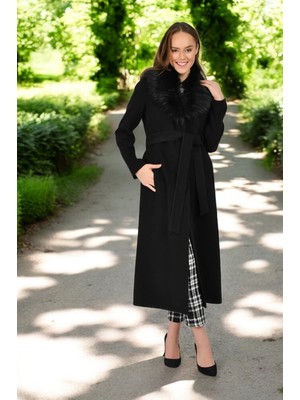 Kürk Yaka Kadın Kaşmir Kaşe Kaban