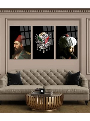 Taulart 3 Lü Osmanlı Tuğrası Fatih Sultan Mehmet 2.abdulhamid Tablo Kırılmaz Cam Tablo Ultra Canlı Tablo
