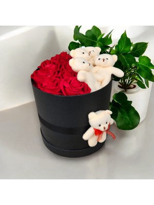 Sevgililer Günü Hediyesi Doğum Günü Büyük Kutuda Yapay Kadife Kırmızı Gül Tatlı Ayıcık