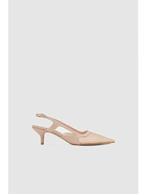 Seniorah Bej Cilt File Detaylı Sivri Burun Kadın Topuklu Ayakkabı