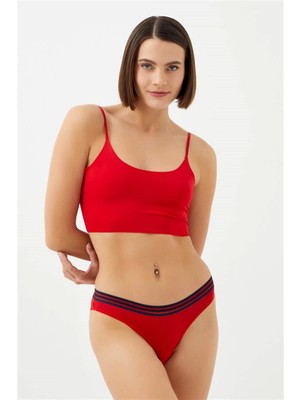 Cottonhill Kırmızı Renk Spor Kesim %90 Pamuklu Kadın Bikini Külot