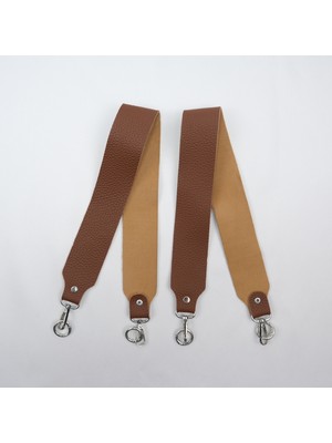 Taba Deri Çanta Sapı Çifti Gümüş Renk Yaylı Halkalı