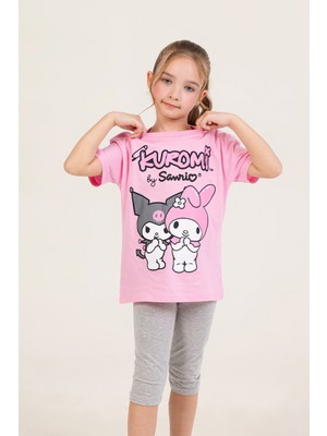 Kuromi By Sanrio Sevimli Karakter Baskılı T-Shirt ve Esnek Tayt 2'li Set Kız Çocuk Takım