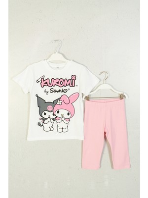 Kuromi By Sanrio Sevimli Karakter Baskılı T-Shirt ve Esnek Tayt 2'li Set Kız Çocuk Takım