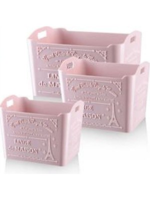 Teknotrust 3'lü Eyfel Desenli Çok Amaçlı Sepet, Farklı Boyutlu Plastik Düzenleyici Şık Organizer