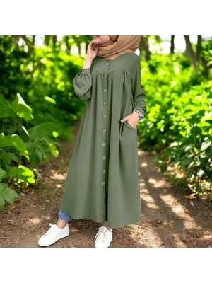 Gömlek Yaka Keten Elbise