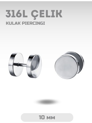 Kulakta Tünel Efektli Medikal Çelik Küpeler (Siyah/Gümüş), 6/8/10 mm Boyutlarında