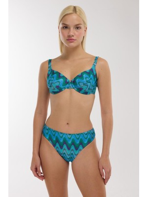 Ayyıldız 5646 Mavi Desenli Toparlayıcı Bikini Takımı