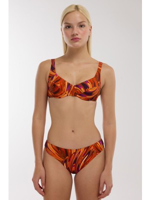 Ayyıldız 5647 Turuncu Desenli Toparlayıcı Bikini Takımı