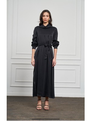 Nuss 2057 Belden Bağlama  Vegan Cupra Kumaş Elbise