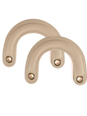 Suni Deri Spor Dikişli Krem Renk Tutma Çanta Sapı Çifti Light Gold Metalli