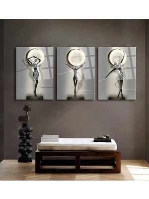 Taulart 3 Lü Soyut Modern Kadın Cam Tablo Kırılmaz Lüks Ev Hediyesi Tablo