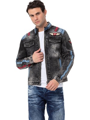 CJ300 Renkli Şeritli Havalı Erkek Jean Ceket