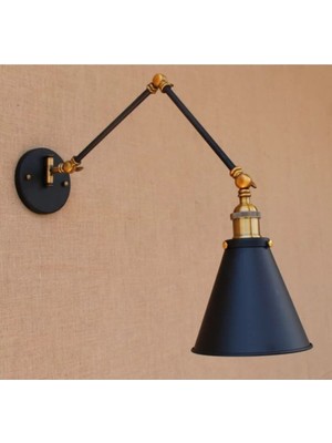 Mediterian Şık Rustik Akrobat Konik Duvar Lambası, Hareketli Siyah Metal Duy E27
