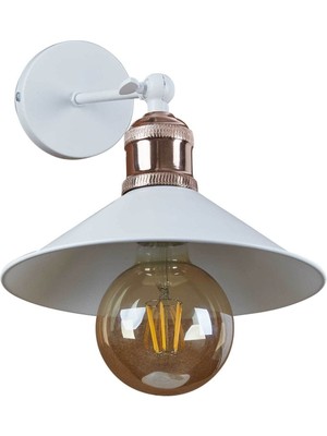 Mediterian Beyaz ve bakır renkli vintage duvar lambası, şık metal tasarım ve E27 duy seçeneği