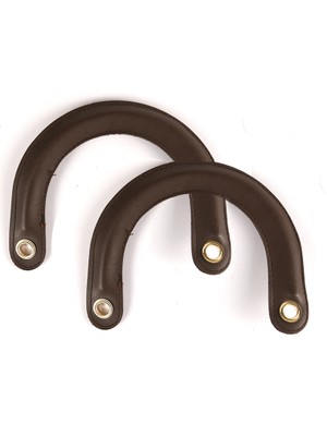 Suni Deri Koyu Kahverengi Tutma Çanta Sapı Çifti Light Gold Metalli