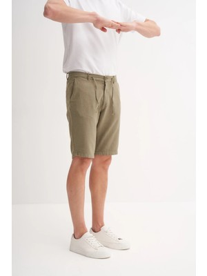Cazador 6108 Ham Keten Bağcıklı Erkek Bermuda Şort