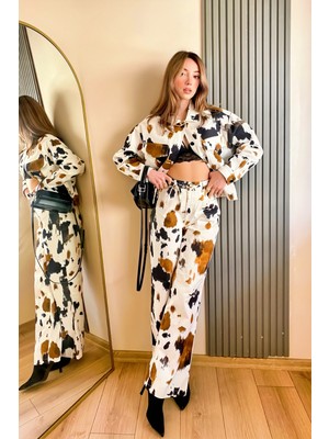 Kot Gabardin Ceket ve Pantolon Desenli Takım 8615