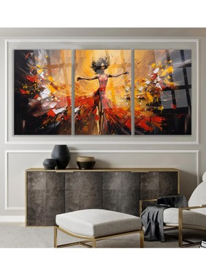 Taulart 3 Lü Fırça Darbeleri Dans Eden Kadın Tasarımı Kırılmaz Cam Tablo Ultra Canlı Renkler Ev Hediyesi